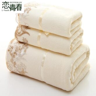 3 stks/partij Handdoek Set Kant Grens Borduurwerk Microfiber 2 st Gezicht Handdoek + 1 st Badhanddoek Elegante Patroon Badstof wit