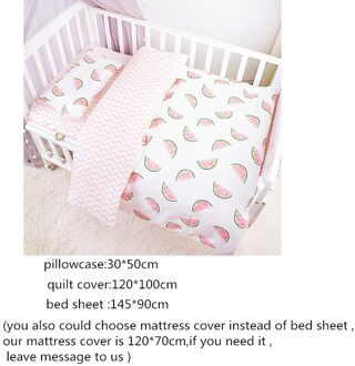 3 Stks/set Alle Katoenen Baby Beddengoed Set Pasgeborenen Crib Bedding Baby Jongens Meisjes Beddengoed Kit Dekbedovertrek Hoeslaken kussensloop watermeloen