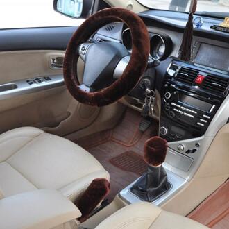 3 stks/set Auto Auto Winter Zachte Stuurhoes + Handrem Cover + pookknop Covers/Warm Super Dikke pluche Versnellingspook Kraag Bruin