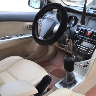 3 stks/set Auto Auto Winter Zachte Stuurhoes + Handrem Cover + pookknop Covers/Warm Super Dikke pluche Versnellingspook Kraag zwart