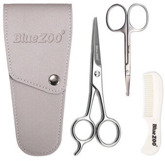 3 stks/set Baard Care Set Professionele Haar Schaar en Kam Set voor Mannen Haar Schaar Snor Baard Trimmen Grooming Schaar zilver