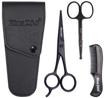 3 stks/set Baard Care Set Professionele Haar Schaar en Kam Set voor Mannen Haar Schaar Snor Baard Trimmen Grooming Schaar zwart