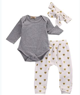 3 Stks/set Baby Meisjes Katoenen Kleding Sets Lente Herfst Tops Shirt Broek Hoofdband Baby Kleding Baby Kids Kleding Set grijs 80 cm