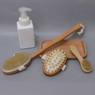 3 stks/set Badkamer Bad Borstel Set Natuurlijke Haren Body Massage Borstel Droge Bad Terug Borstel Facial Brush