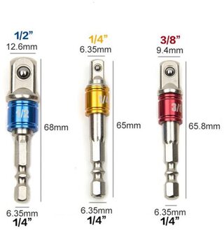 3 stks/set Chroom Vanadium Staal Socket Adapter Hex Shank 1/4 "3/8" 1/2 "Extension Boren Driver Elektrische boren Hoofd B4