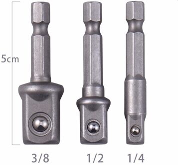 3 stks/set Chroom Vanadium Staal Socket Adapter Hex Shank 1/4 "3/8" 1/2 "Extension Boren Driver Elektrische boren Hoofd B4