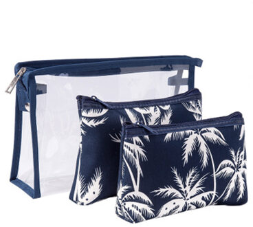 3 Stks/set Dames Mode Cosmetische Tas Toevallige Gedrukt Make-Up Tas Pouch Vrouwen Toilettas Organisator Waterproof Case Bag donker blauw