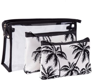 3 Stks/set Dames Mode Cosmetische Tas Toevallige Gedrukt Make-Up Tas Pouch Vrouwen Toilettas Organisator Waterproof Case Bag wit