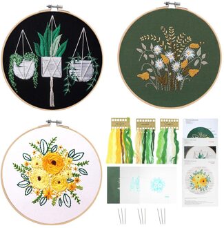 3 Stks/set Diy Bloem Patroon Gedrukt Kit Borduurwerk Hoepel Kruissteek Handwerken Handgemaakte Naaien Ambachtelijke Kunst Schilderen reeks 2