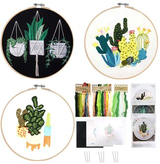 3 Stks/set Diy Bloem Patroon Gedrukt Kit Borduurwerk Hoepel Kruissteek Handwerken Handgemaakte Naaien Ambachtelijke Kunst Schilderen reeks 3