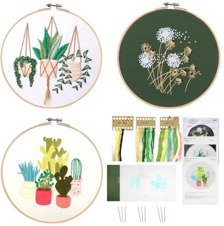 3 Stks/set Diy Bloem Patroon Gedrukt Kit Borduurwerk Hoepel Kruissteek Handwerken Handgemaakte Naaien Ambachtelijke Kunst Schilderen reeks 4