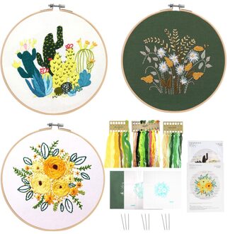 3 Stks/set Diy Bloem Patroon Gedrukt Kit Borduurwerk Hoepel Kruissteek Handwerken Handgemaakte Naaien Ambachtelijke Kunst Schilderen reeks 5