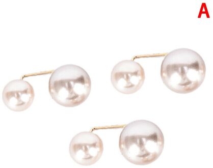 3 Stks/set Dubbele Pearl Pins Voor Vrouwen Veiligheid Pin Broche Vrouwelijke Kleding Accessoires Gesimuleerde Pearl Knit Shirt Broches Sieraden champagne kleur