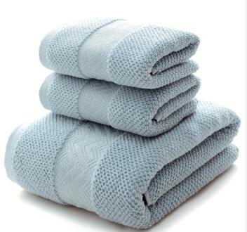 3 Stks/set Effen Kleur 100% Katoenen Handdoek Set 1Pc Badhanddoek Voor Volwassenen 2 Stuks Gezicht Handdoek toallas Zomer Handdoek Set Blauw