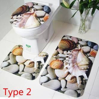 3 Stks/set Flanel Tapijt Mat 3D Print Non Slip Toilet Seat Cover Badkamer Pad Floor Mat Tapijt Tapijt Voetstuk Tapijt deksel Wc Cover type 2