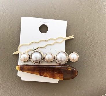 3 Stks/set Haar Clip Voor Vrouwen Korea Gold Metal Pearl Haarspeldjes Onregelmatige Acetaat Meisje Sieraden Bruiloft Haar Accessoires Chocolade