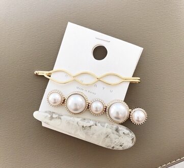 3 Stks/set Haar Clip Voor Vrouwen Korea Gold Metal Pearl Haarspeldjes Onregelmatige Acetaat Meisje Sieraden Bruiloft Haar Accessoires licht grijs