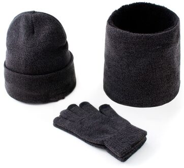 3 Stks/set Heren Gebreide Muts Handschoenen Sjaal Set Xmas Winter Warming Hoed Volledige Cover Handschoen Nyz Winkel donker grijs
