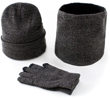 3 Stks/set Heren Gebreide Muts Handschoenen Sjaal Set Xmas Winter Warming Hoed Volledige Cover Handschoen Nyz Winkel grijs