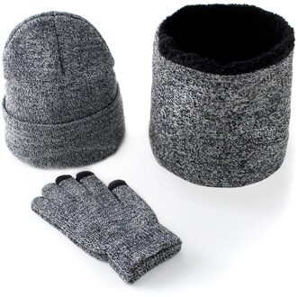 3 Stks/set Heren Gebreide Muts Handschoenen Sjaal Set Xmas Winter Warming Hoed Volledige Cover Handschoen Nyz Winkel hemp grijs