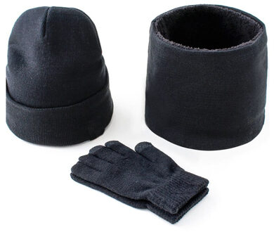 3 Stks/set Heren Gebreide Muts Handschoenen Sjaal Set Xmas Winter Warming Hoed Volledige Cover Handschoen Nyz Winkel zwart