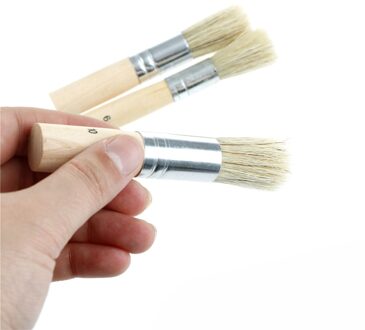 3 Stks/set Houten Stencil Borstel Varkenshaar Borstels Acryl Aquarel Olieverf Hout