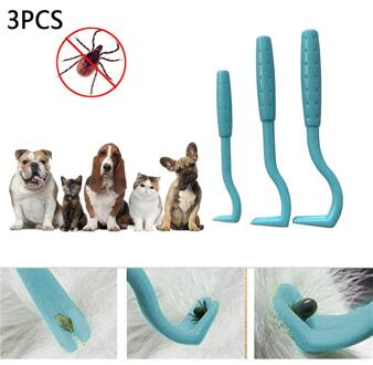 3 stks/set Kat Hond Pet Tick Remover Set Tool Hook Tool, Luizen Verwijderen Twister Haak Tool Picker Vlooien Kam Blauw