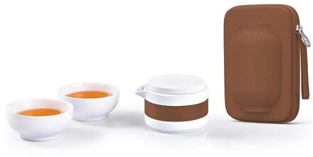 3 Stks/set Keramische Kopje Thee Set Draagbare Kung Fu Thee Pot Met Zak Voor Office Home Reizen XH8Z bruin