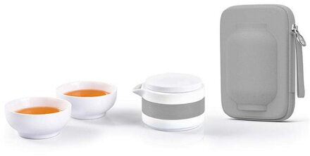 3 Stks/set Keramische Kopje Thee Set Draagbare Kung Fu Thee Pot Met Zak Voor Office Home Reizen XH8Z grijs