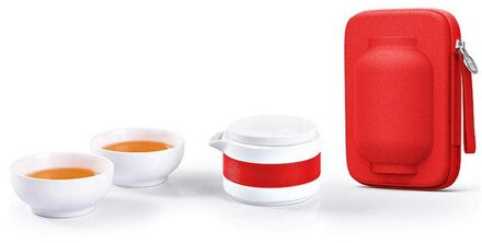 3 Stks/set Keramische Kopje Thee Set Draagbare Kung Fu Thee Pot Met Zak Voor Office Home Reizen XH8Z rood