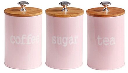 3 Stks/set Keuken Metalen Spice Kruiden Bus Zout Suiker Peper Container Jar X022 roze