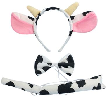 3 Stks/set Koe Dier Hoofddeksels Set Kids Meisjes Jongens Hoofdbanden Vlinderdas Halloween Kinderen Dag Jurk Up Decoratie Hoofdband 1