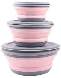 3 Stks/set Kom Sets Siliconen Vouwen Lunchbox Vouwen Kom Draagbare Siliconen Vouwen Kom Opvouwbare Slakom Met Deksel