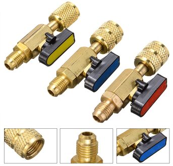3 Stks/set Messing R410A Koelmiddel Rechte Kogelkranen Ac Opladen Slangen Messing 1/4 "Male Naar 1/4" / 5/16 "Vrouwelijke Sae Klep