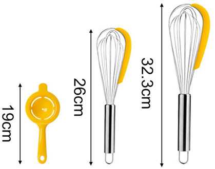 3 Stks/set Met Eieren Separator Eiklopper Rvs Garde Roterende Multifunctionele Handleiding Siliconen Schraper Mixer Roeren