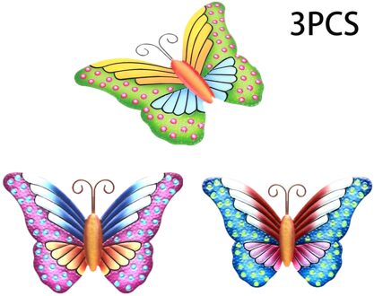 3 Stks/set Metalen Vlinder Patio Sculptuur Office Indoor Outdoor Wall Art Kleurrijke Woonkamer Opknoping Decor Slaapkamer Tv Achtergrond