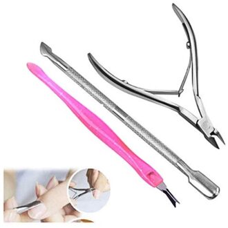 3 Stks/set Nagellak Gereedschap Nail Cuticle Nipper Tool Spoon Pusher Remover Cutter T4MB