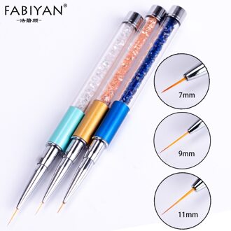3 Stks/set Nail Art Liner Lijnen Fin Brush Schilderij Tekening Pen Strass Handvat Acryl Uv Gel Tips Manicure Tool 7/9/11Mm