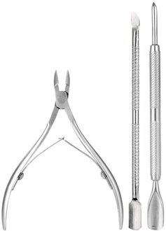 3 Stks/set Nail Tool Rvs Cuticle Nipper Lepel Cuticle Pusher Dode Huid Remover Dual-End Trimmer Cutter Clipper