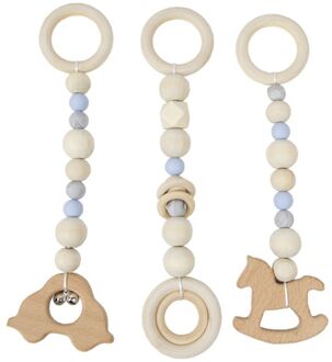 3 Stks/set Nordic Baby Gym Frame Game Hangers Zintuiglijke Nursery Houten Ring-Pull Speelgoed 413-blauw