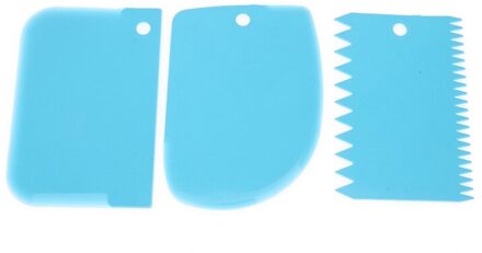 3 Stks/set Pastry Plastic Cake Cutter Spatel Icing Fondant Schraper Decorating Gewoon Glad Jagged Edge Spatels Snijders blauw