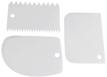 3 Stks/set Pastry Plastic Cake Cutter Spatel Icing Fondant Schraper Decorating Gewoon Glad Jagged Edge Spatels Snijders wit