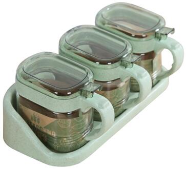 3 stks/set Plastic Kruiden Opbergdoos Tarwe Stro Milieuvriendelijk Muur Opknoping Glas Kruiden Container Keuken Gereedschap 30E groen