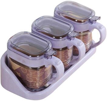 3 stks/set Plastic Kruiden Opbergdoos Tarwe Stro Milieuvriendelijk Muur Opknoping Glas Kruiden Container Keuken Gereedschap 30E paars