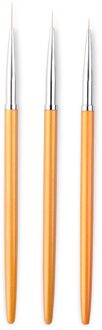 3 Stks/set Professionele Nail Handvat Liner Acryl Borstel Gelijkspel Kit Tips Tekening Lijn Schilderen Gereedschap Manicure Nail Art Decoratie goud