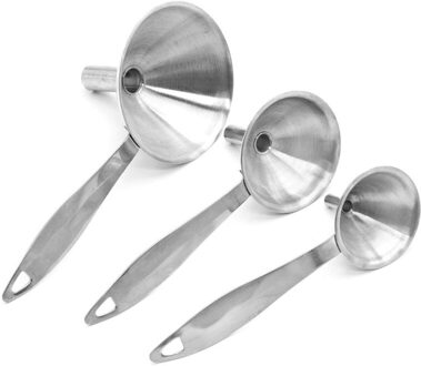 3 Stks/set Roestvrij Staal Kleine Trechter Met Handvat Multifunctionele Olie Afdruiprek wit