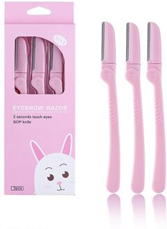 3 Stks/set Roze Wenkbrauw Trimmer Okselhaar Scheermes Schoonheid Gezicht Wenkbrauw Scheerapparaat Roestvrijstalen Messen Makeup Tools 3stk met doos