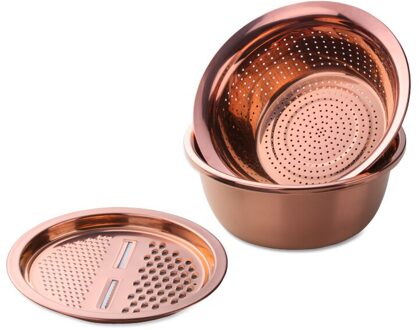 3 Stks/set Rvs Groentesnijder Aardappel Rasp Komkommer Wortel Fruit Dunschiller Keuken Zeef Rijst Wastafel Gebruiksvoorwerp roos goud