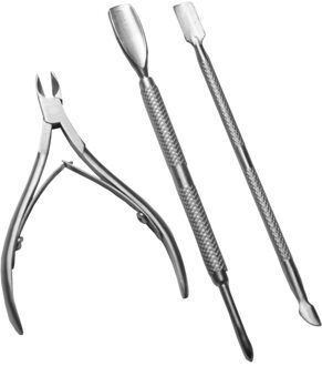 3 stks/set Rvs Nail Cuticle Spoon Pusher Remover Cutter Nipper Clipper