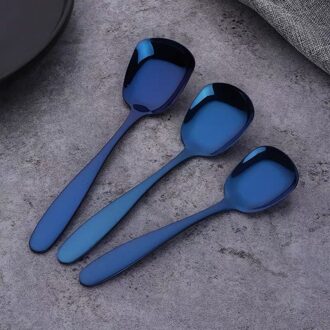 3 Stks/set Rvs Platte Lepels Creatieve Leuke Zilveren/Goud Soep Koffie Thee Diner Lepel Keuken Servies Accessoires Blauw